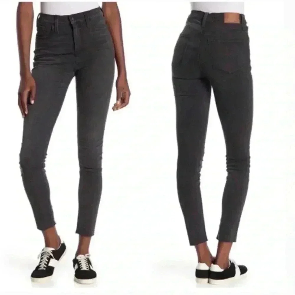 Madewell Skinny Skinny Cropped High Rise Raw Hem Sz 26 Washed Black